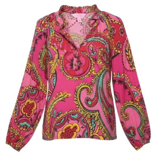 Elsa Silk Blouse Designer By Lilly Pulitzer In Follow The Pink Road Paisley Print, Size: XS