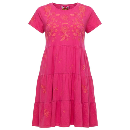 Oleander Tiered Embroidered T Shirt Dress By Johnny Was In Pink, Size: M