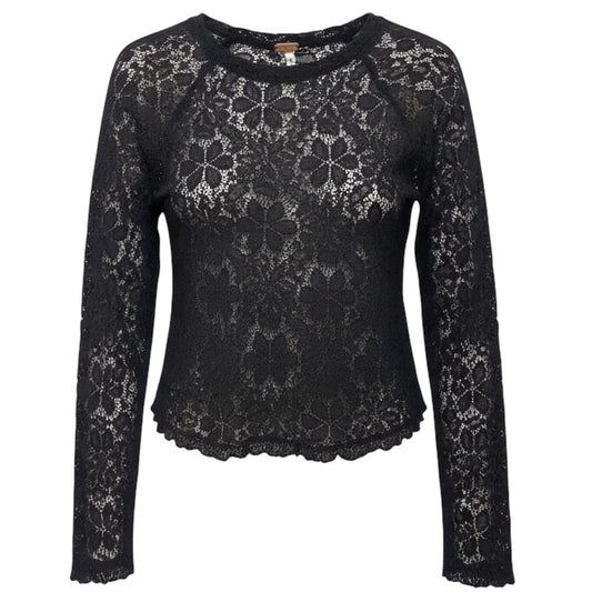 In The Meadow Long-Sleeve Crewneck Lace Top By Free People In Black, Size: M