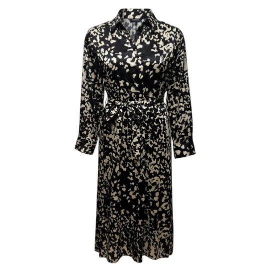 Tie-Waist Midi Shirtdress By Banana Republic In Black & Cream, Size: XL
