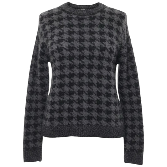 Cozy Knit Unisex Pullover Sweater By Skims In Green & Grey Houndstooth, Size: S/M