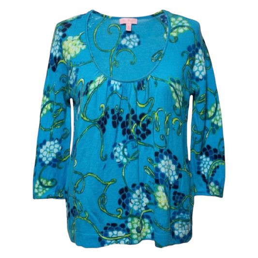 Scoop Neck Tunic Sweater Designer By Lilly Pulitzer In Blue & Green, Size: S