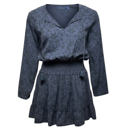 Long Sleeve Smocked Waist Mini Dress By La Plage In Purple, Size: L