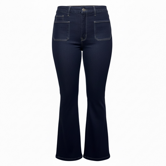 Good Waist Super Flare Jeans By Good American In Blue Red & White, Size: 18