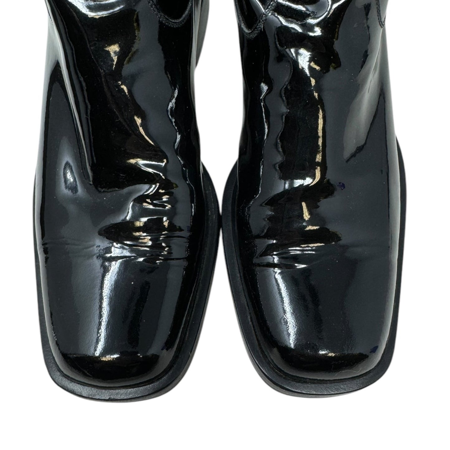 Vintage 2001 F/W Collection Patent Leather Cavalier OTK Boots Luxury Designer By Chanel In Black, Size: 7/37.5