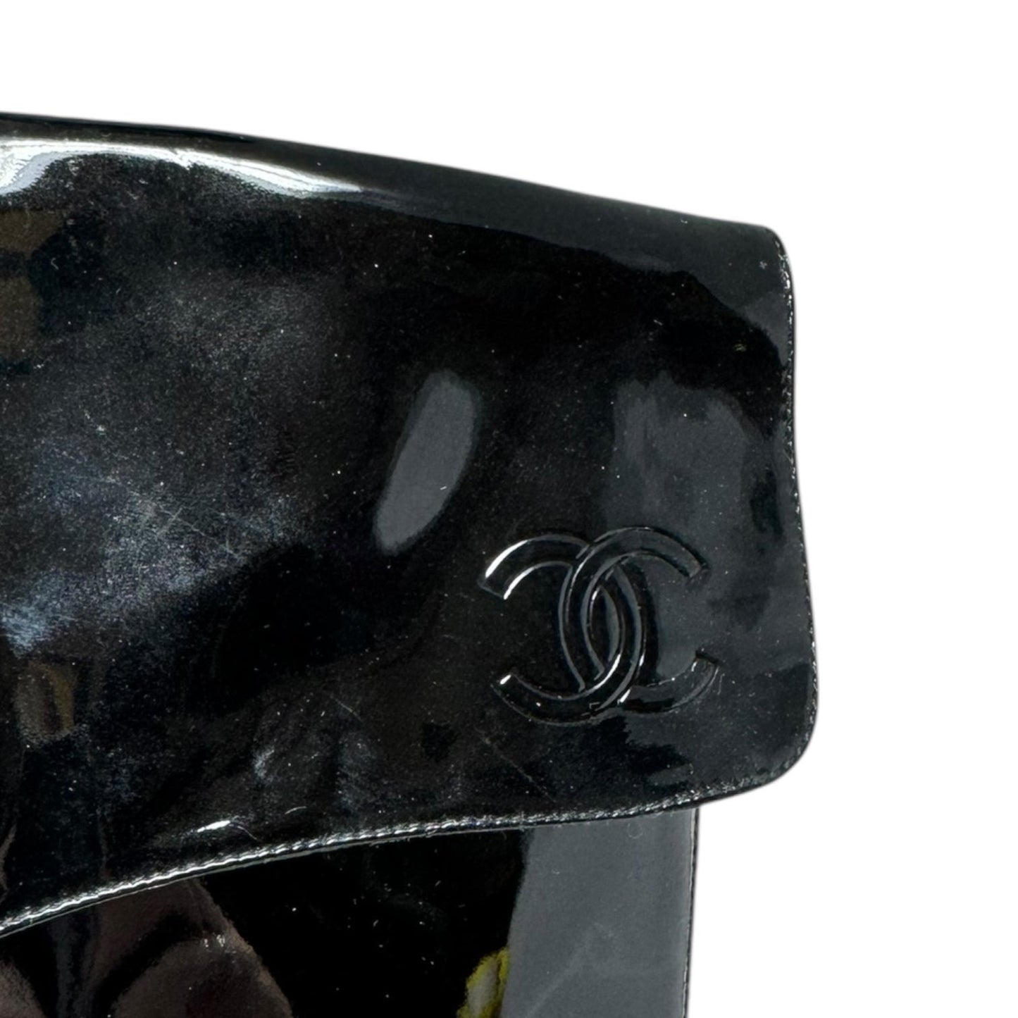 Vintage 2001 F/W Collection Patent Leather Cavalier OTK Boots Luxury Designer By Chanel In Black, Size: 7/37.5