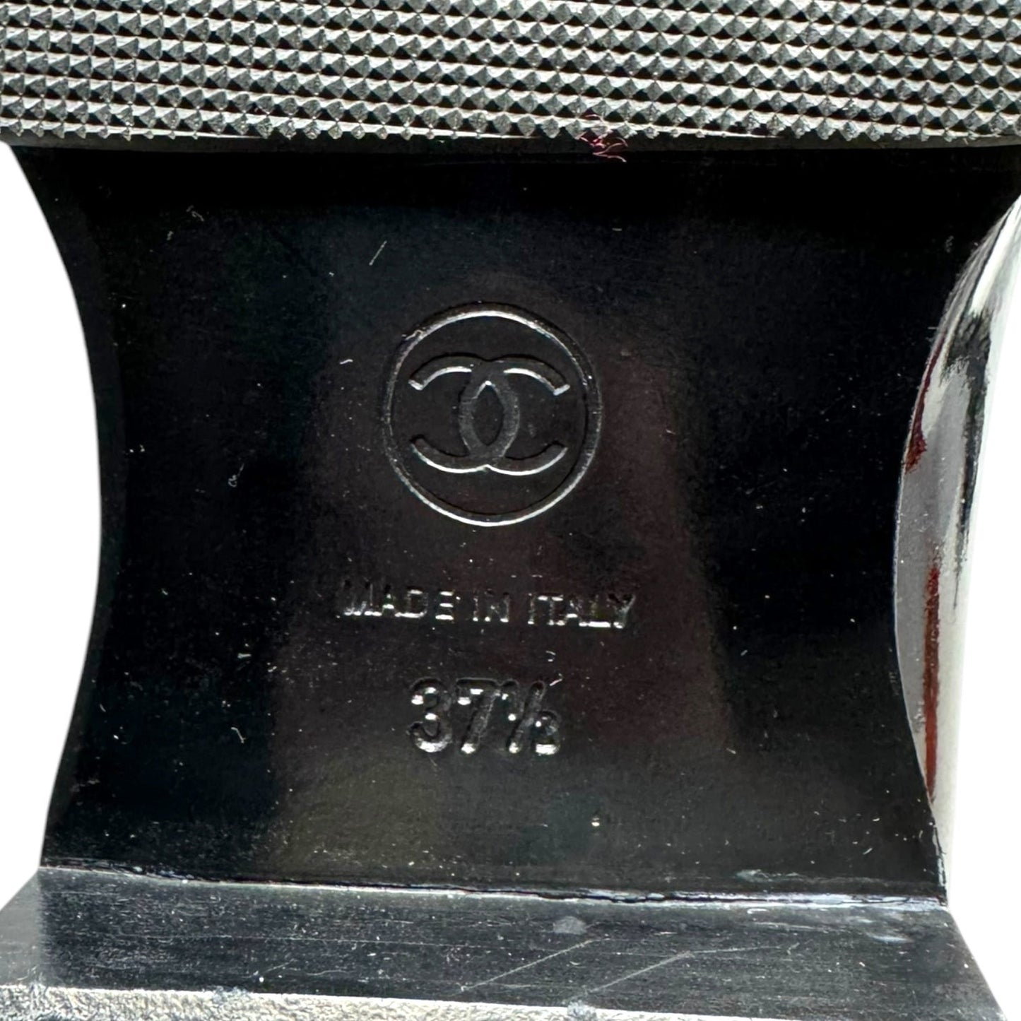 Vintage 2001 F/W Collection Patent Leather Cavalier OTK Boots Luxury Designer By Chanel In Black, Size: 7/37.5