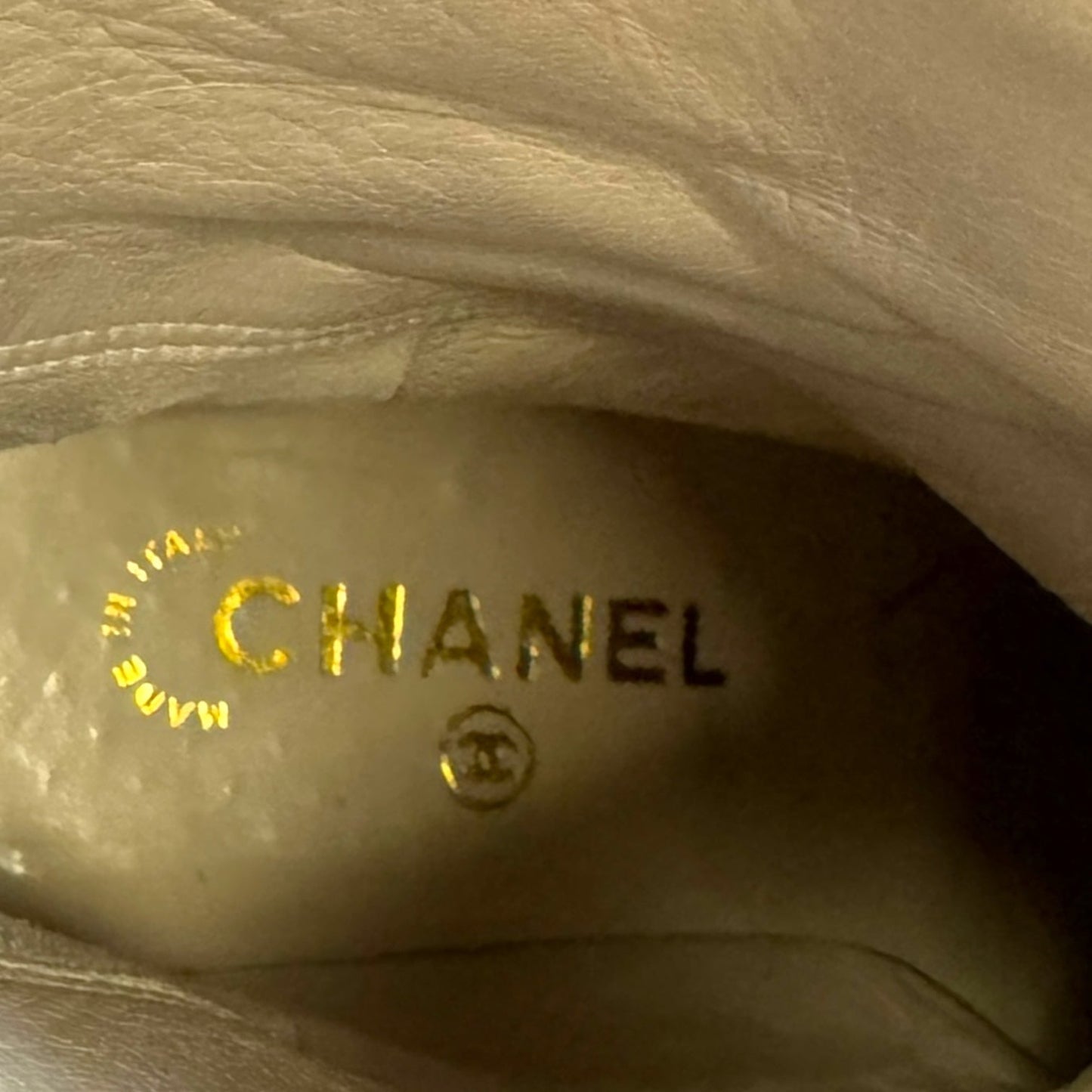 Vintage 2001 F/W Collection Patent Leather Cavalier OTK Boots Luxury Designer By Chanel In Black, Size: 7/37.5