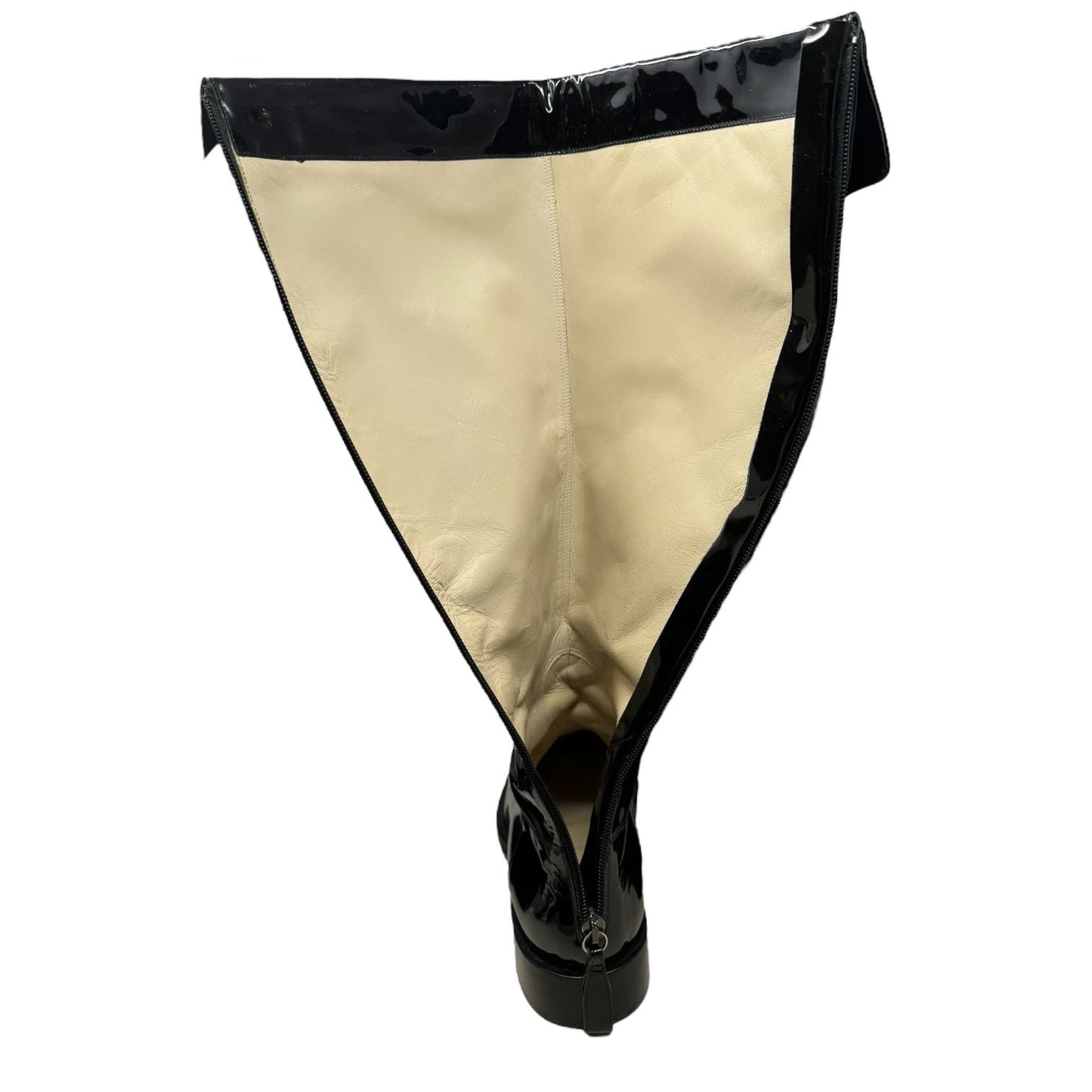 Vintage 2001 F/W Collection Patent Leather Cavalier OTK Boots Luxury Designer By Chanel In Black, Size: 7/37.5