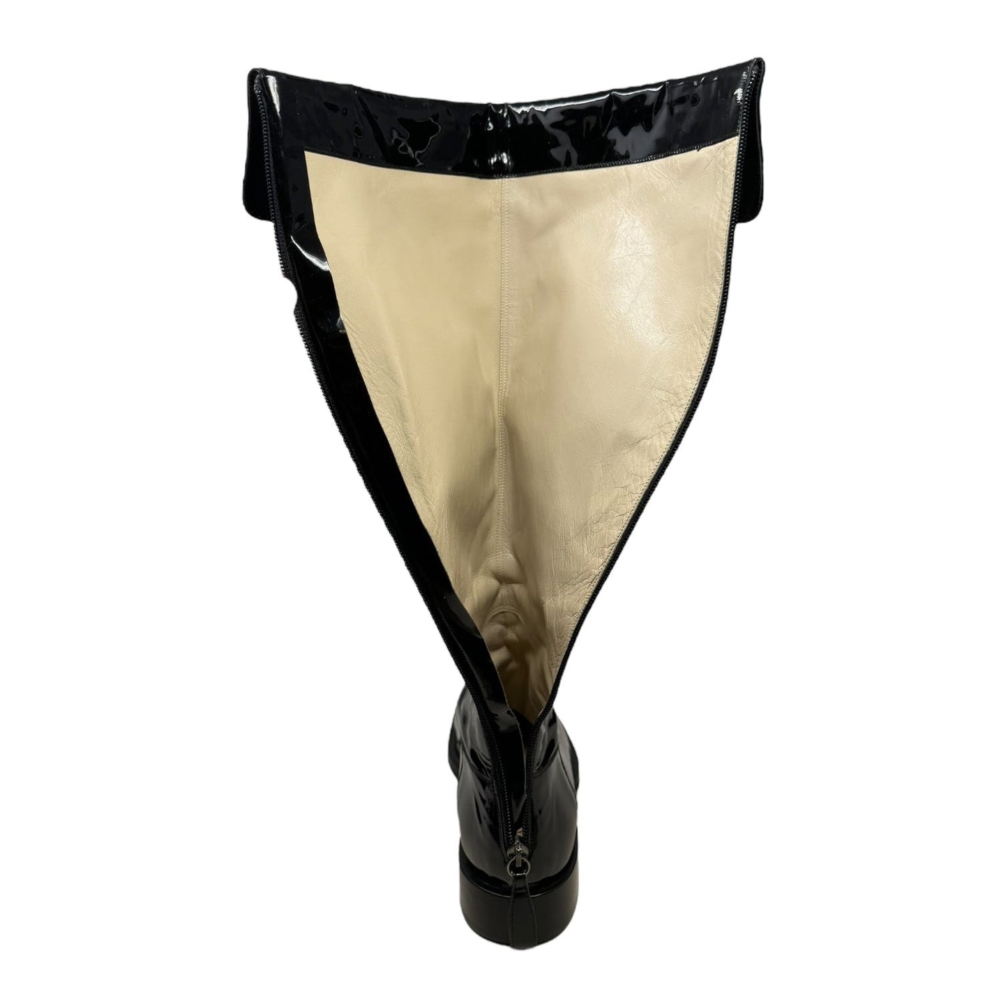 Vintage 2001 F/W Collection Patent Leather Cavalier OTK Boots Luxury Designer By Chanel In Black, Size: 7/37.5