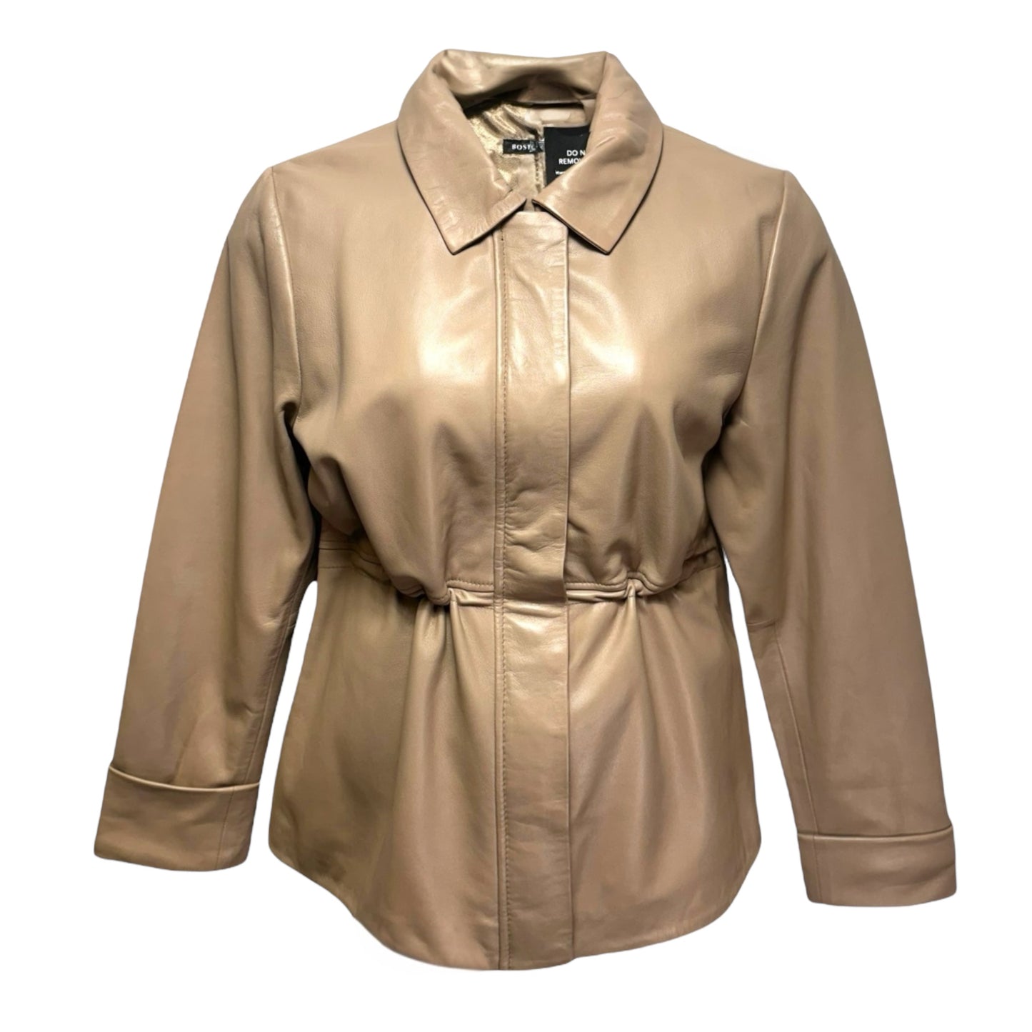 Chic Shaped Leather Utility Jacket By Boston Proper In Beige, Size: L