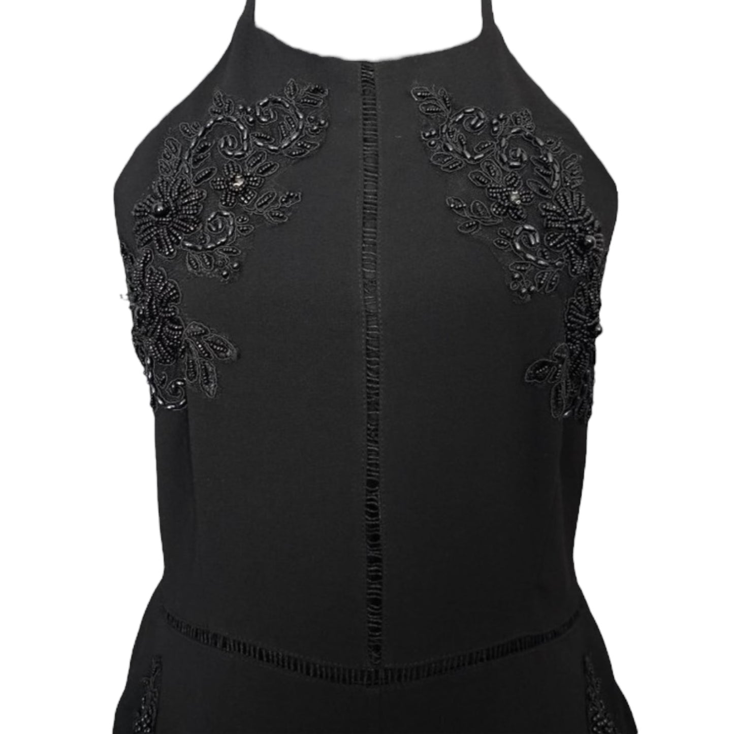 Beaded Halter Wide Leg Cropped Jumpsuit By Gianni Bini In Black, Size: M