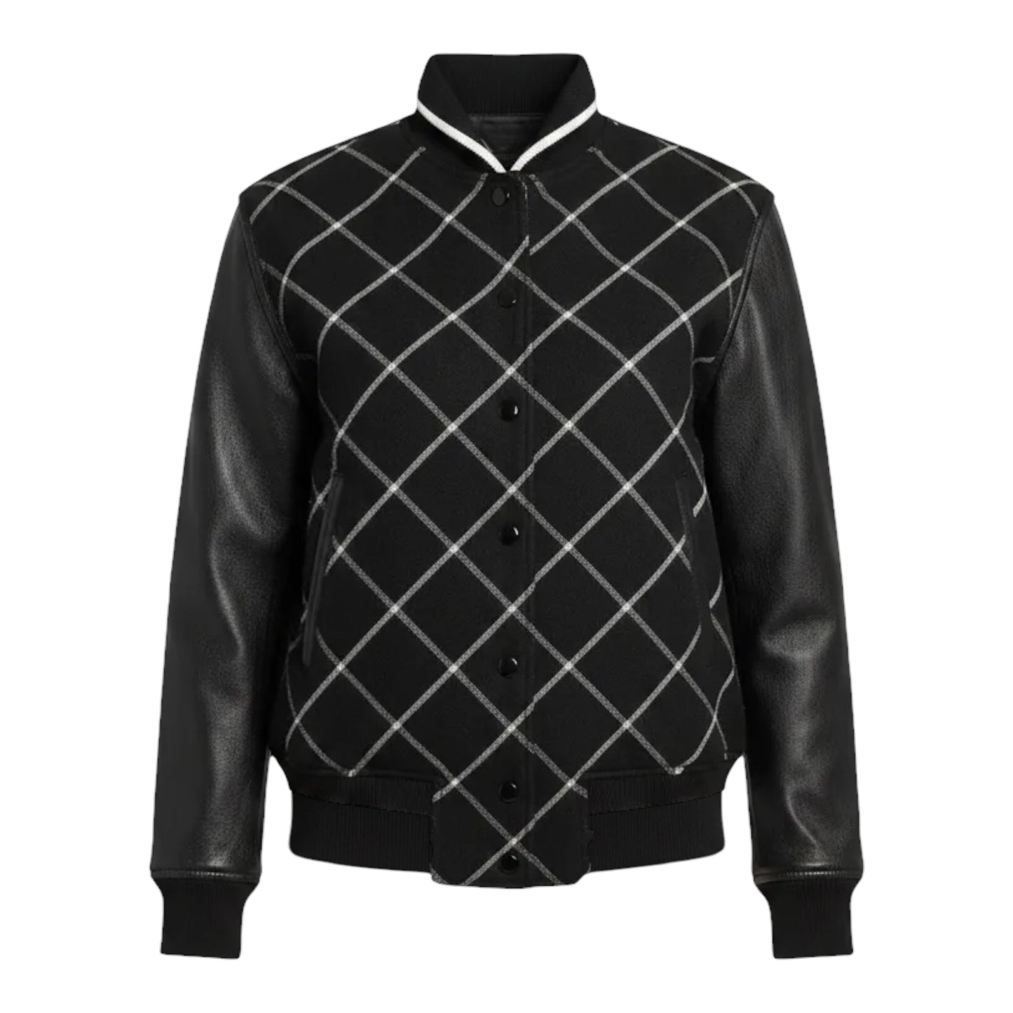 Edith' Windowpane Check Leather Sleeve Bomber Jacket By Rag And Bone In Black & White, Size: 0