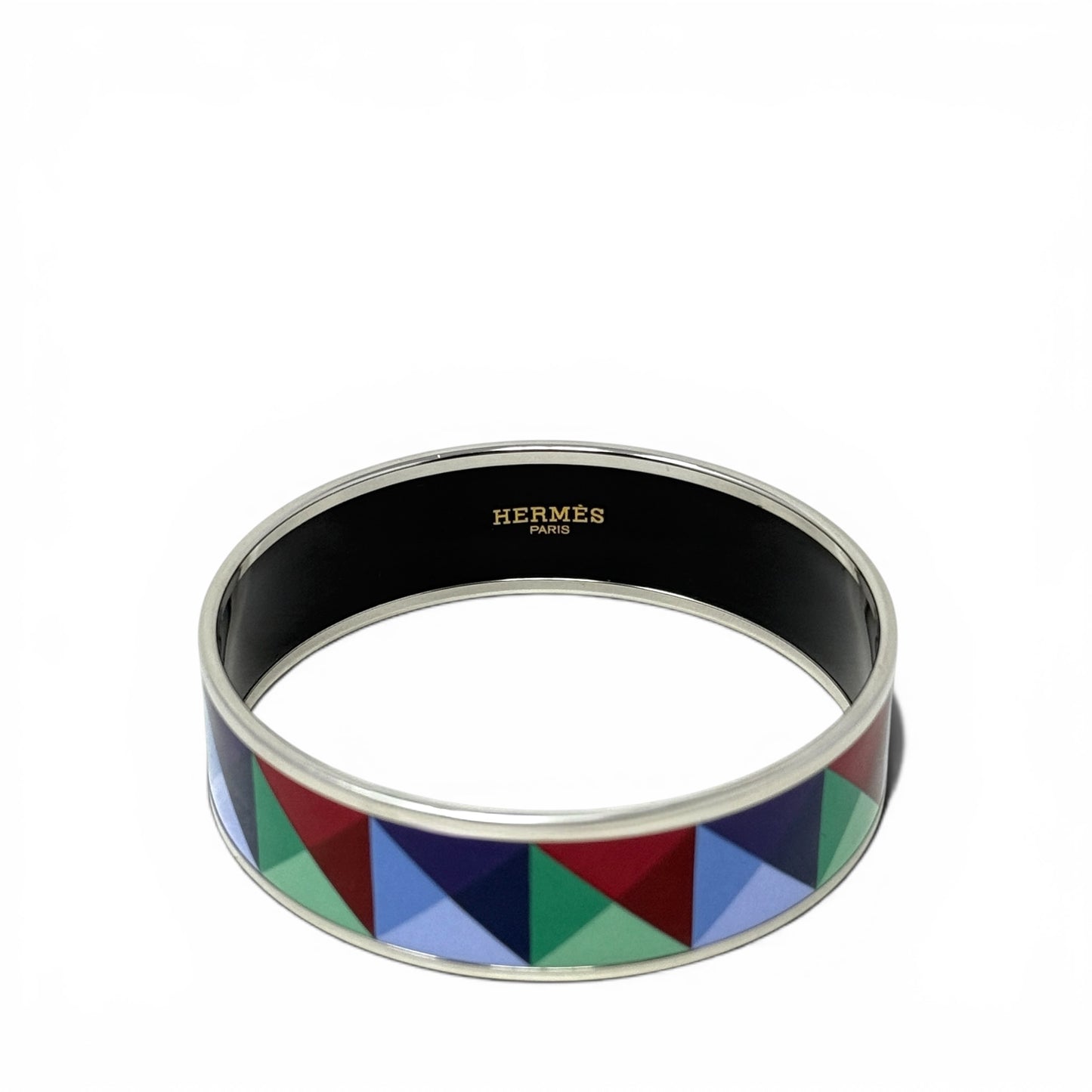 Enamel Clous en Trompe l'Oeil Palladium Plated Pyramid Enamel Bangle Bracelet Luxury Designer By Hermes