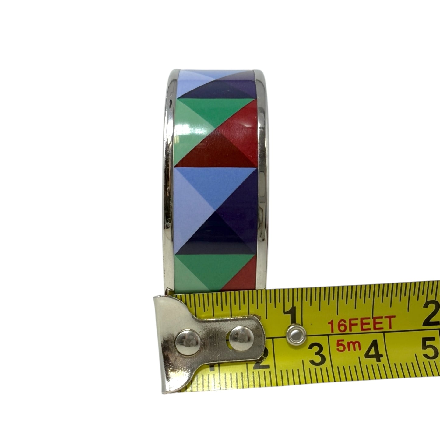 Enamel Clous en Trompe l'Oeil Palladium Plated Pyramid Enamel Bangle Bracelet Luxury Designer By Hermes
