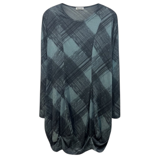 Gathered Hem Charmille Tunic Long Sleeve By Lunn By Lilith In Black & Green, Size: L