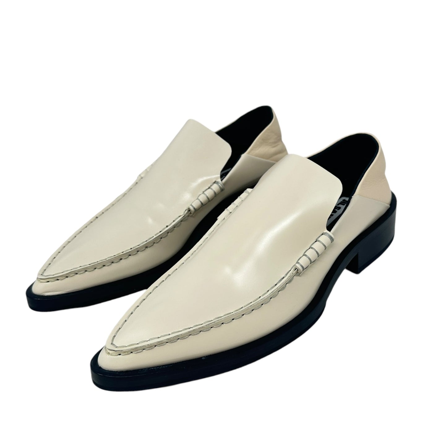 Moccasino Pointed Toe Leather Loafers Luxury Designer By Jil Sander In Bone, Size: 6