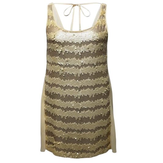 AS IS Draped Back Sequin Party Dress By Filomena Fernandez In Tan, Size: M/L