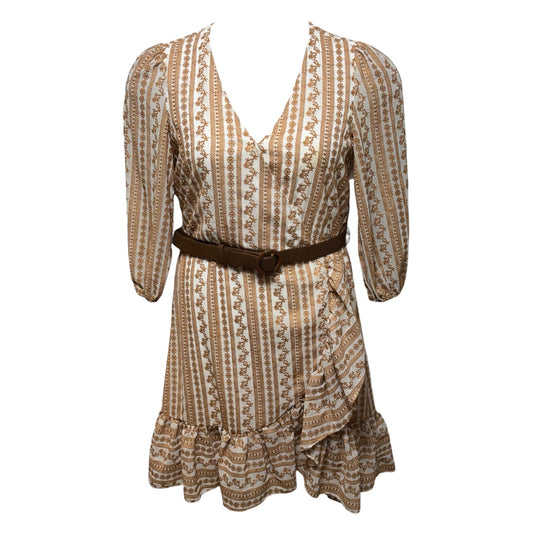Dress Casual Midi By Calvin Klein In Tan & White, Size: M ESTIMATED