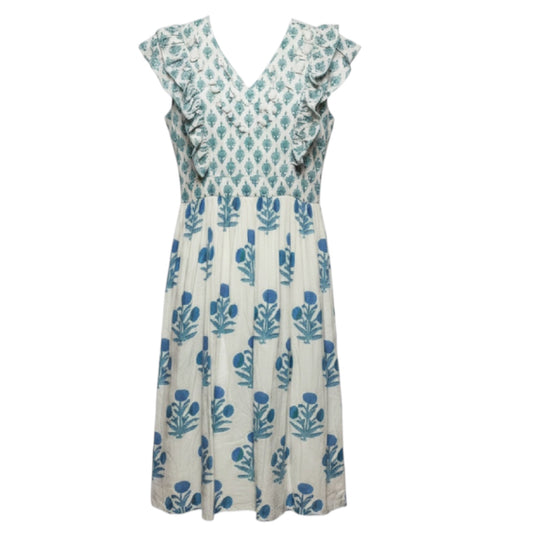 Ruffle Sleeve Midi Dress By Darlington Isle In Blue & White, Size: L