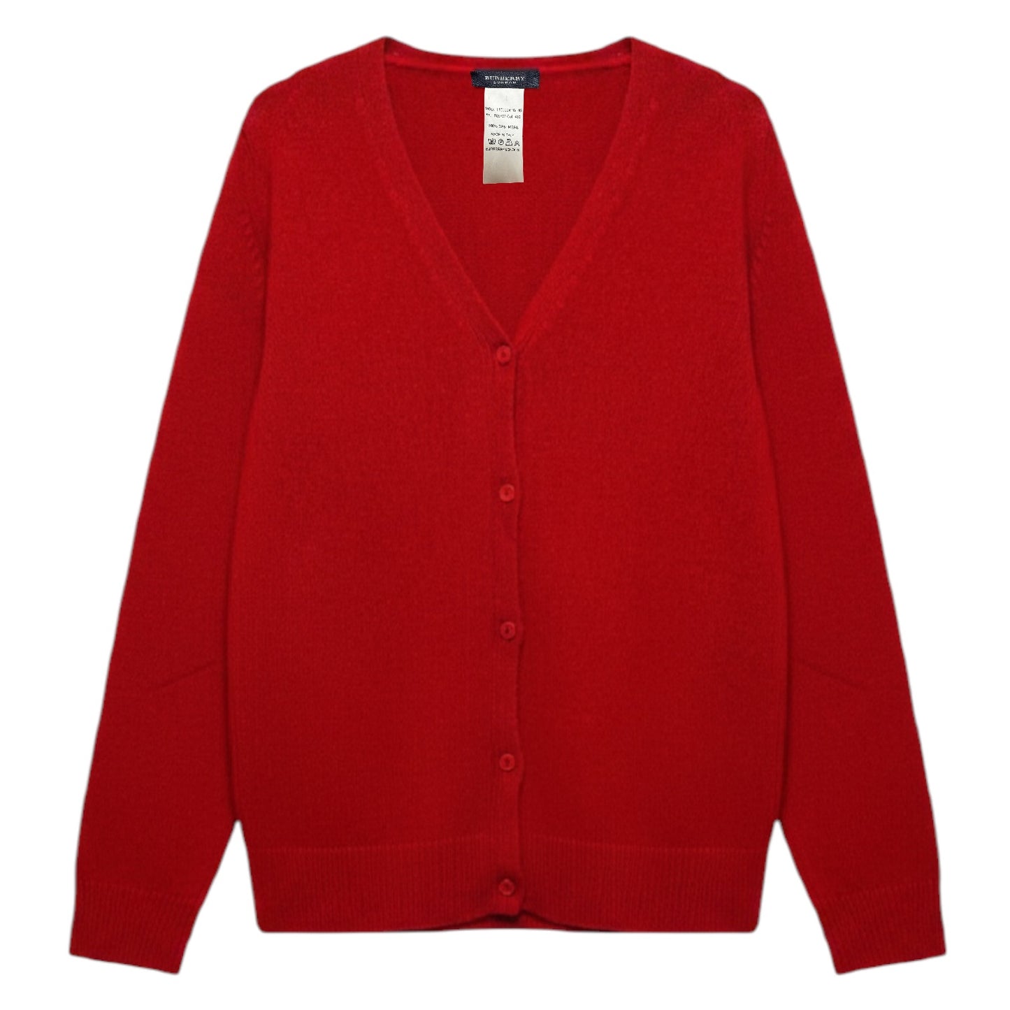 Vintage 100% Cashmere Sweater Cardigan Luxury Designer By Burberry In Red, Size: 14 (46)