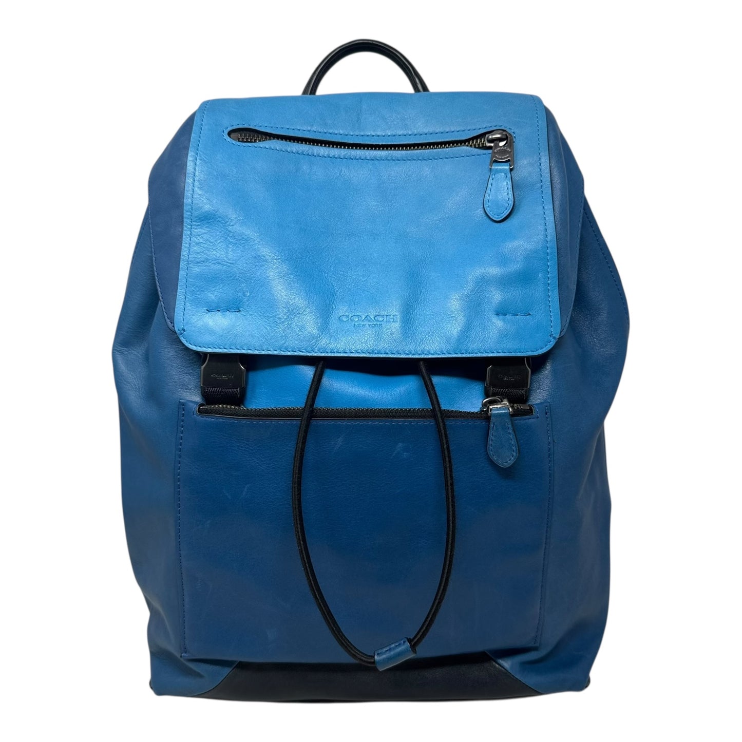 Manhattan Leather Backpack Designer By Coach, Size: Large