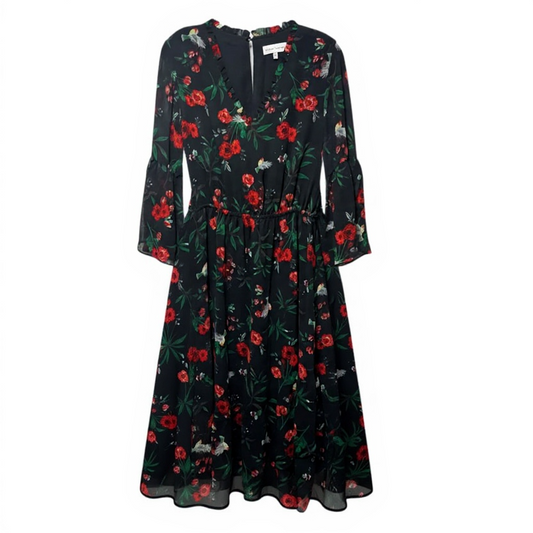 Bird Print Ruffle Midi Dress By Gibson And Latimer In Floral Print, Size: M