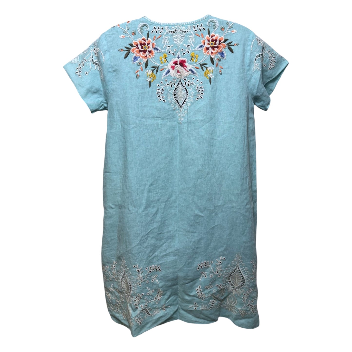 Assa Teal Blue Embroidered Linen Drape Tunic Dress By Johnny Was In Blue, Size: XS