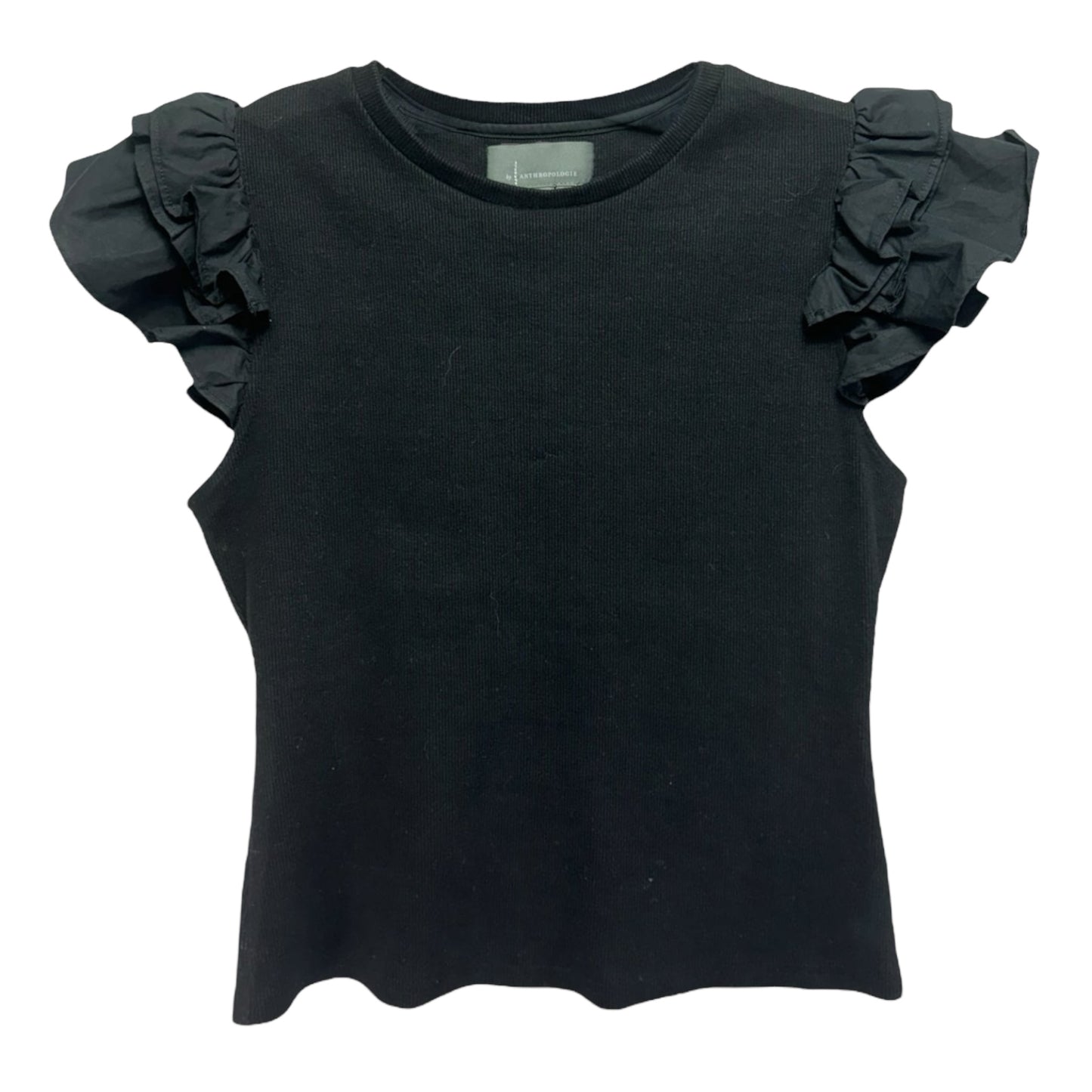 Ribbed Ruffle Top By Anthropologie In Black, Size: XS