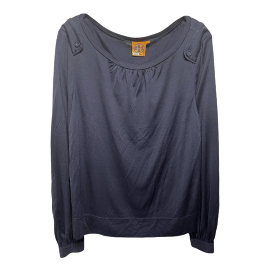 Silk Top Long Sleeve Designer By Tory Burch In Navy, Size: L