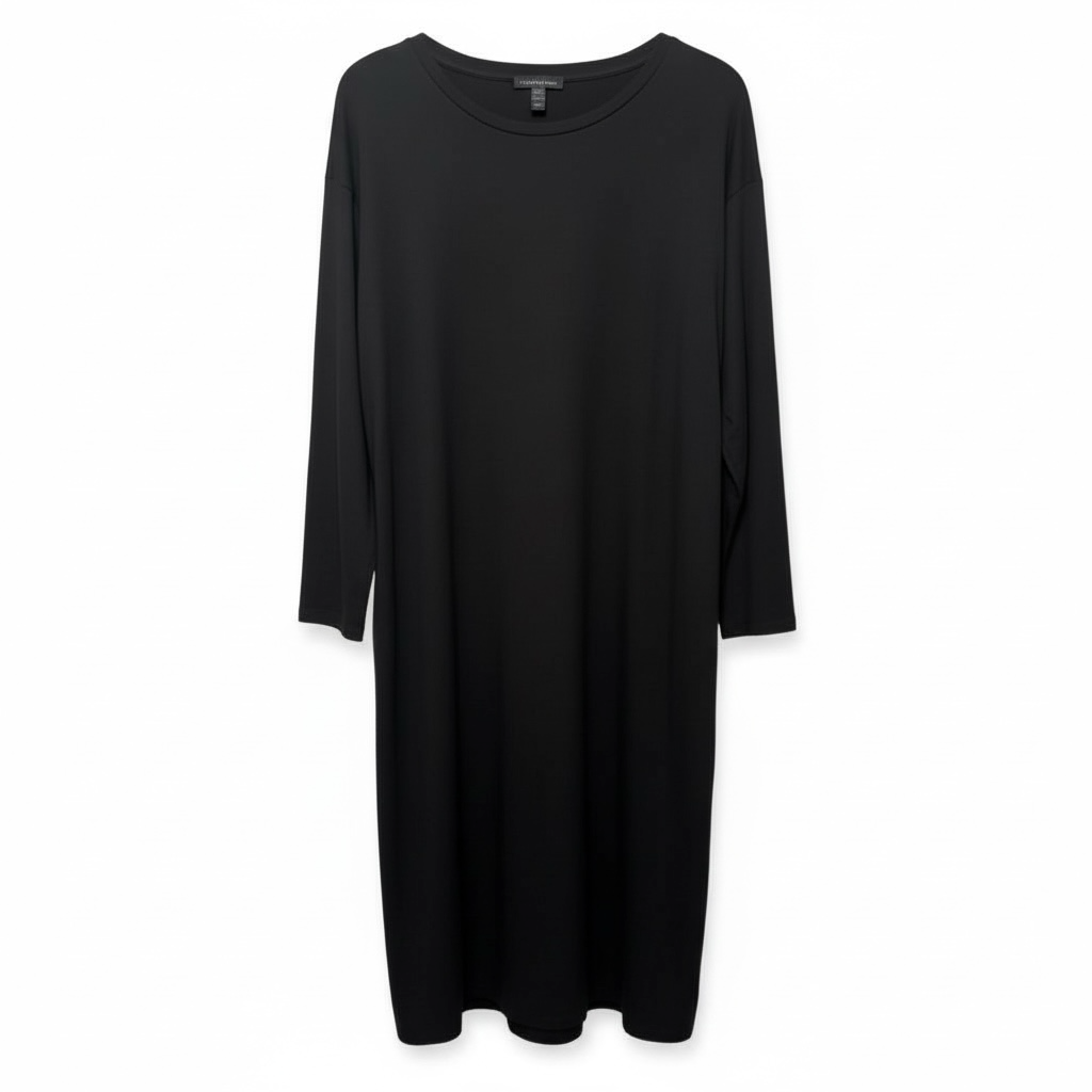 Stretch Jersey Knit Crew Neck Dress By Eileen Fisher In Black, Size: Mp