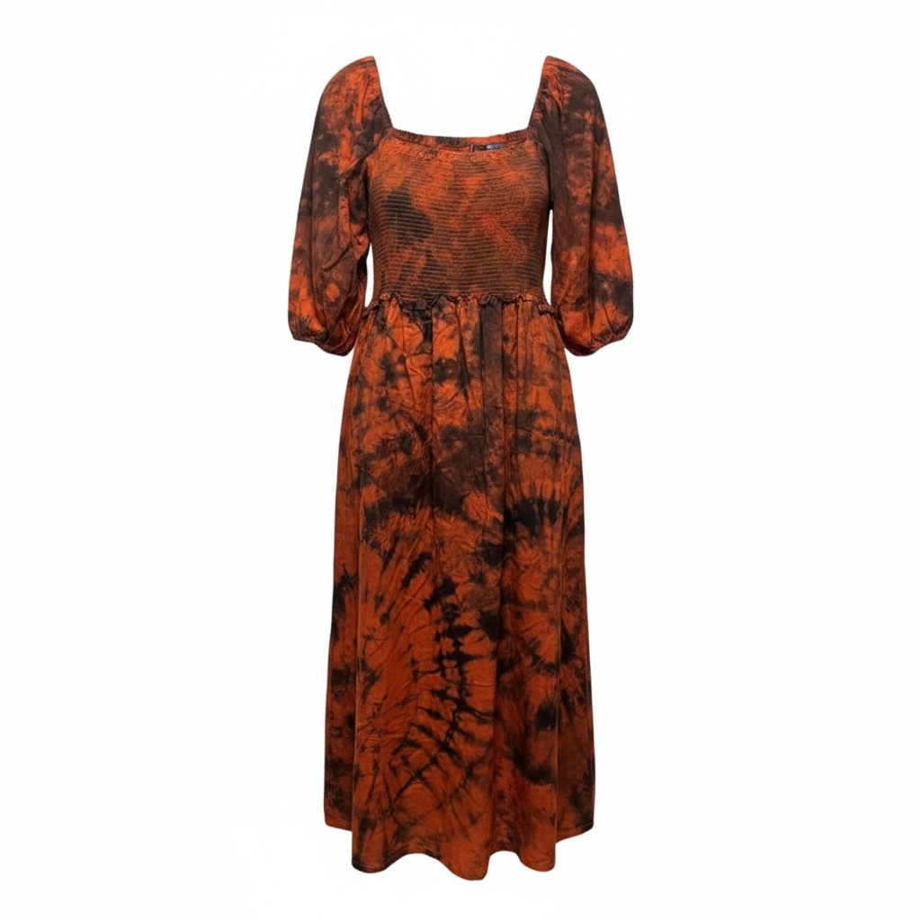 Smocked Square Neck Maxi Dress By Free Assembly In Black & Orange, Size: XXL
