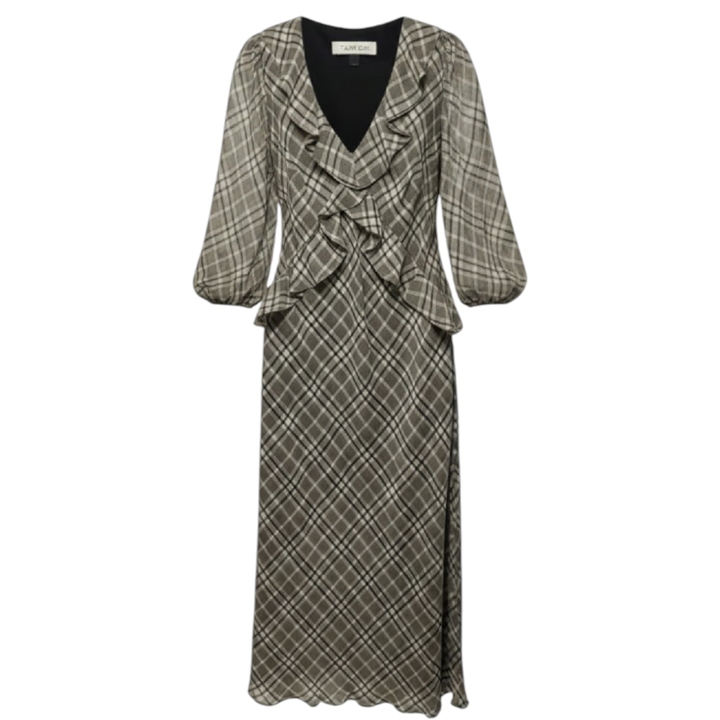 Ruffled Chiffon Fit & Flare Maxi Dress By Taylor In Plaid Pattern, Size: 12
