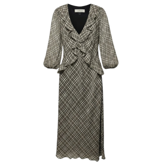 Ruffled Chiffon Fit & Flare Maxi Dress By Taylor In Plaid Pattern, Size: 12