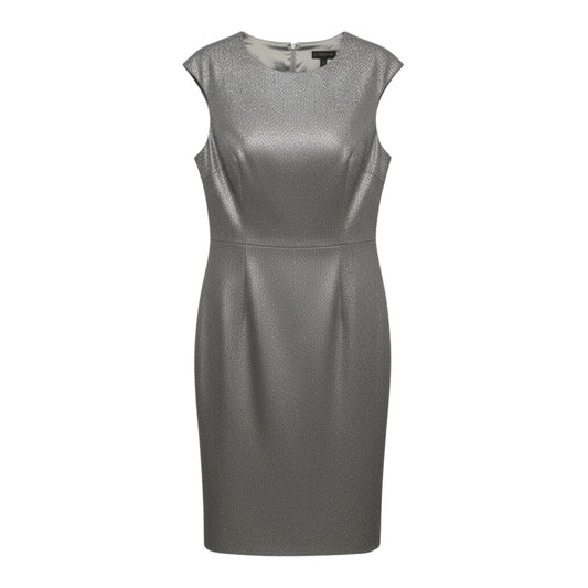 Metallic Wool Blend Dress Party Midi By Brooks Brothers In Silver, Size: 6