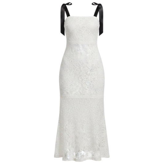 Finest Romance White Lace Tie-Strap Midi Dress By Lulus In White, Size: M