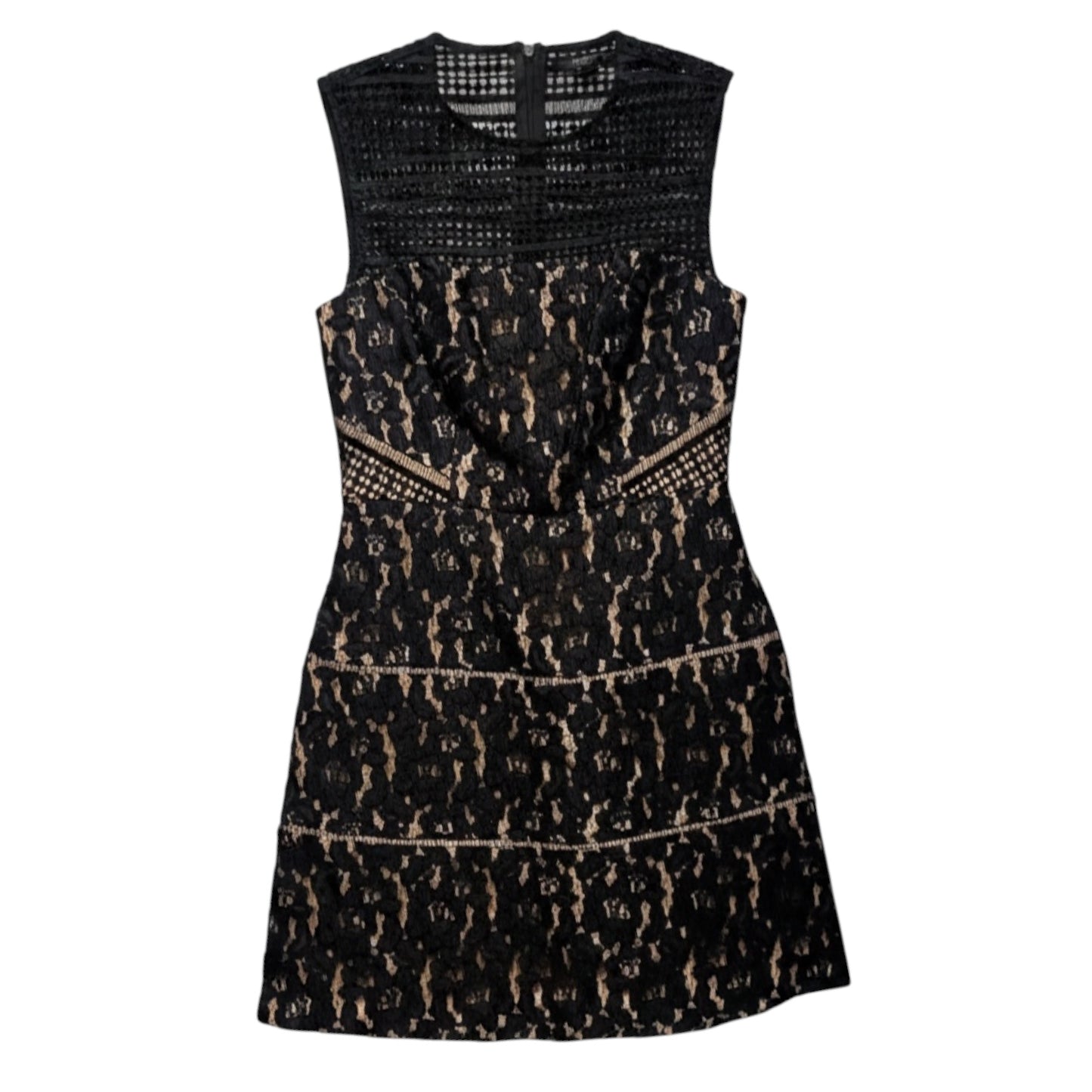 Illusion Mesh Lace Fit and Flare Cocktail Dress By Aidan Mattox In Black & Cream, Size: 2