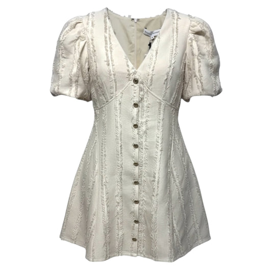 Textured Button Mini Dress By English Factory In Cream, Size: M