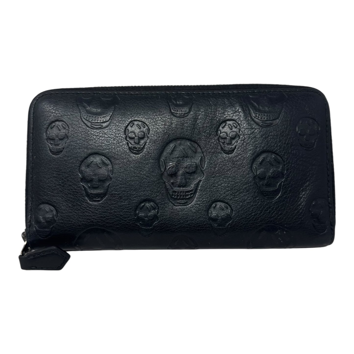 Skull Embossed Leather Zip Around Wallet Luxury Designer By Alexander Mcqueen, Size: Large