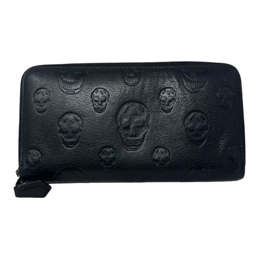 Skull Embossed Leather Zip Around Wallet Luxury Designer By Alexander Mcqueen, Size: Large