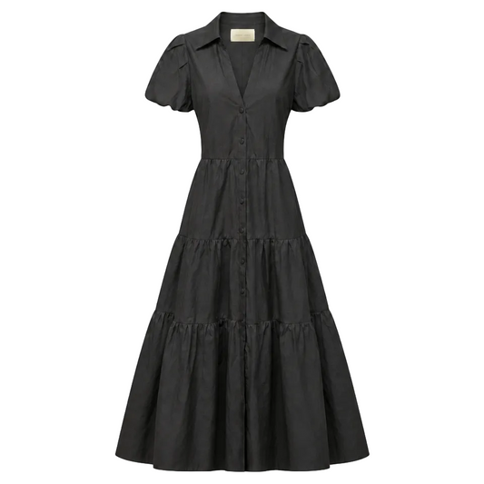 Havana Tiered Dress Casual Midi By Brochu Walker In Grey, Size: XS
