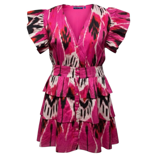Hunan Boyfriend Tiered Mini Dress By Ros Garden In Pink Multi-colored, Size: M