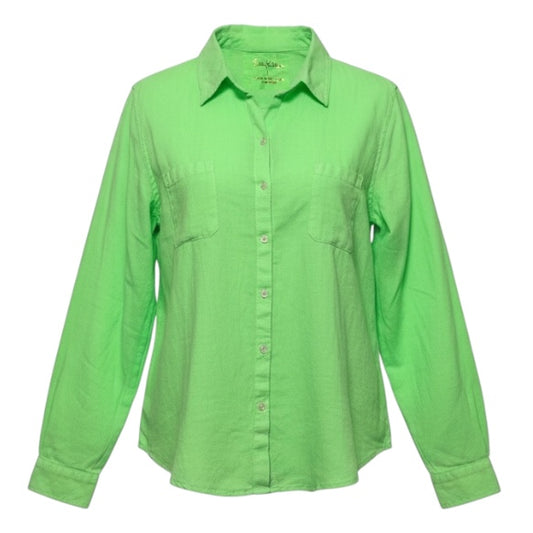 Sea View Linen Top Long Sleeve Designer By Lilly Pulitzer In Lime Zest, Size: L