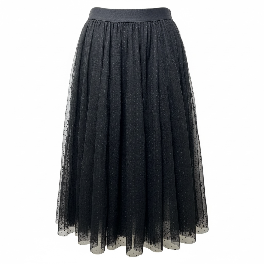 Eden Tulle Midi Skirt By Free People In Black Polkadots, Size: S