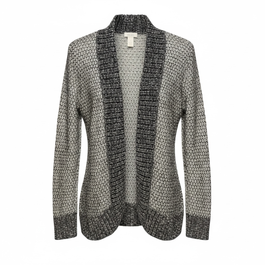 Sweater Cardigan By Chicos In Black & White, Size: 8