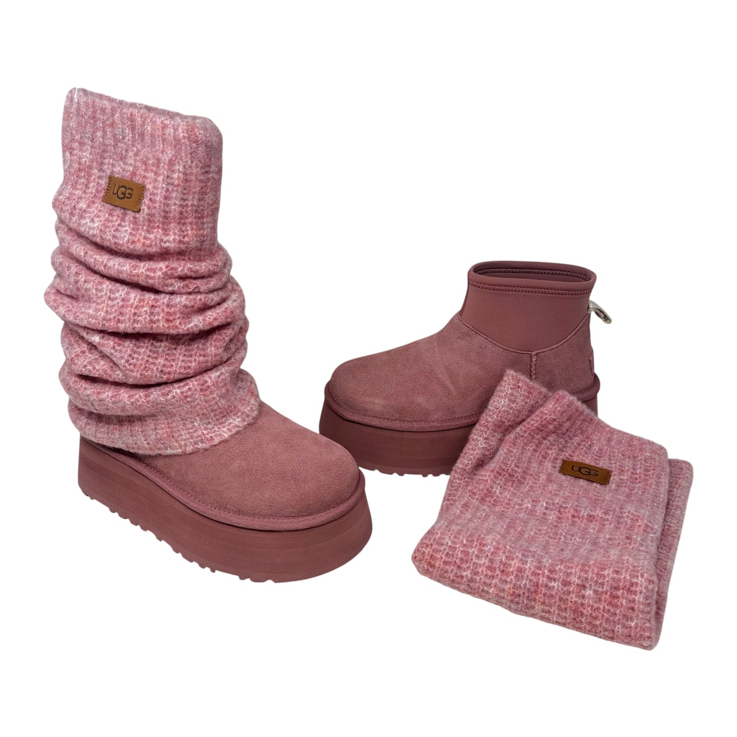 Mini Dipper Leg Warmer Boots Designer By Ugg In Pink, Size: 6