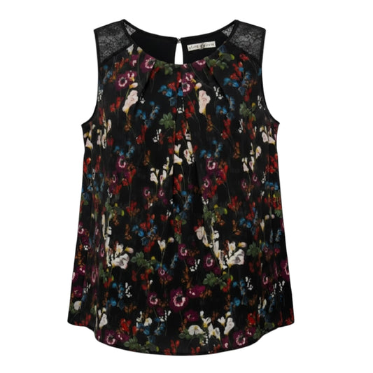 Bertha Silk Lace Trim Sleeveless Top Designer By Alice + Olivia In Floral Print, Size: L (estimated)