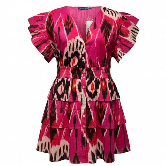 Hunan Boyfriend Tiered Mini Dress By Ros Garden In Multi-colored, Size: XS