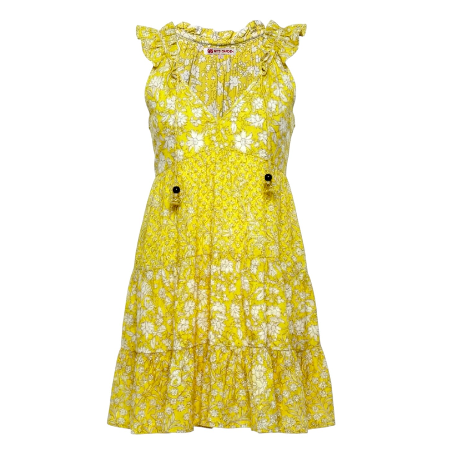 Sofia Sleeveless Tiered Mini Dress By Ros Garden In Yellow, Size: L