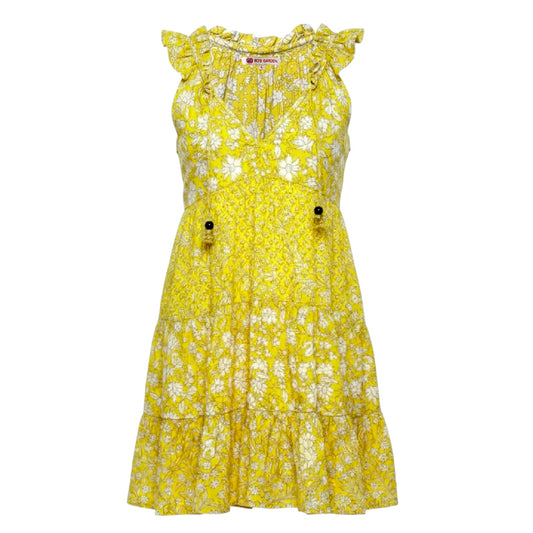 Sofia Sleeveless Tiered Mini Dress By Ros Garden In Yellow, Size: L